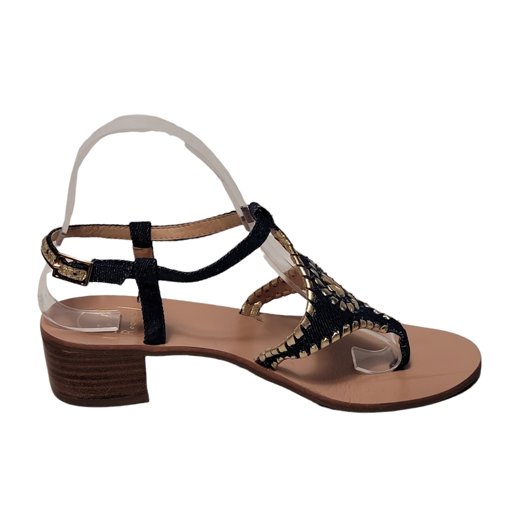 Jack Rogers Denim Blue Gold Leather Navajo Gladiator Sandals - Picture 5 of 10